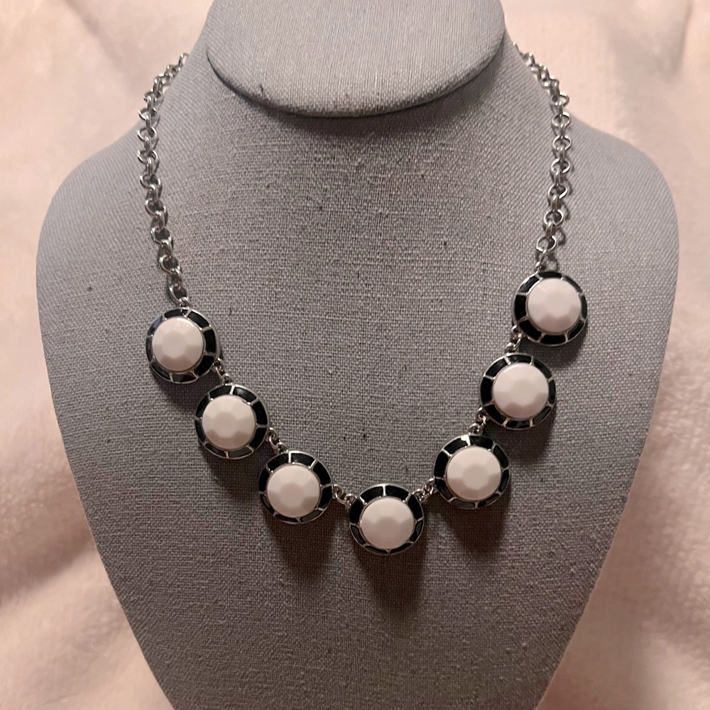 Black n White Choker Silver Tone Necklace